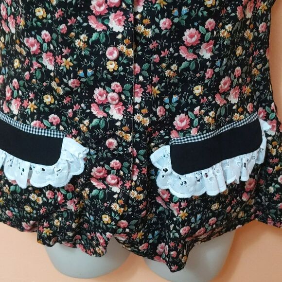 Vintage Handmade stand up collar pockets floral cottagecore prairie vest - Picture 4 of 9
